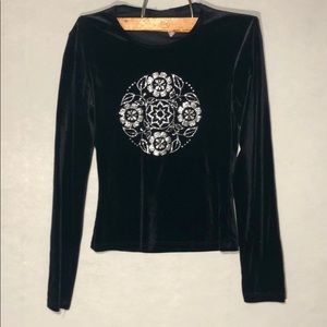 Axxess Black Velour Long Sleeve Shirt Girls Small